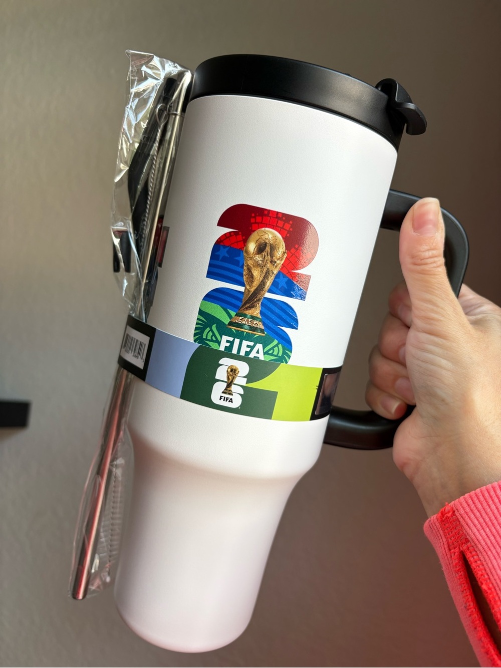 FIFA World Cup 26 40oz Stainless Steel Travel Tumbler w/Handle Lid White/Black